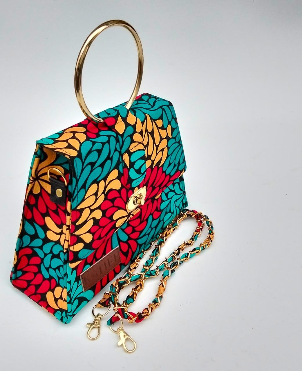 ankara-trapezoid-blue-orange-red-02.jpg Ankara Trapezoid Bag - Image 1