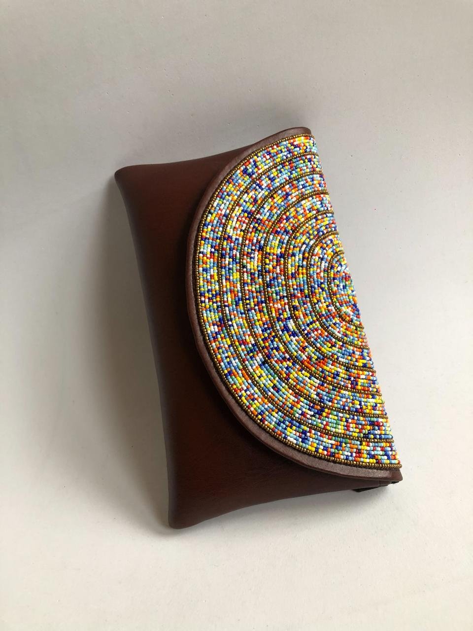 clutch-leather-brown-bead-01.jpg Beaded Clutch - Image 1