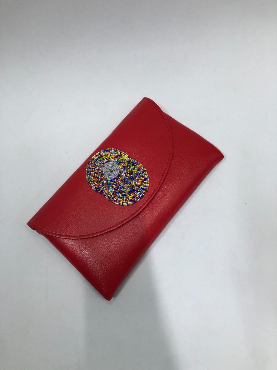 clutch-leather-red-bead-02.jpg Beaded Clutch - Image 1
